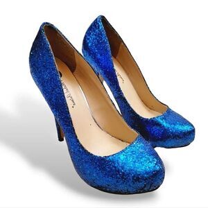 Michael Antonio Sapphire Blue Sparkle Glitter Platform Stilleto Heels Size 5.5